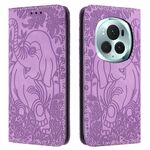 Custodia per telefono in pelle goffrata con motivo elefante retrò per Honor Magic6 Pro (viola)