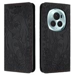 Custodia per telefono in pelle goffrata con motivo elefante retrò per Honor Magic6 Pro (nera)