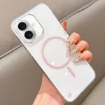 Custodia per telefono MagSafe trasparente per PC con mezza cornice per iPhone 16 Plus (rosa)