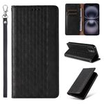 Custodia per telefono in pelle magnetica resistente con motivo intrecciato in rilievo per iPhone 16 Plus (nera)