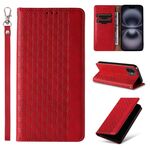 Custodia per telefono in pelle magnetica resistente con motivo intrecciato in rilievo per iPhone 16 Plus (rossa)