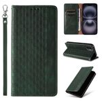Custodia per telefono in pelle magnetica resistente con motivo intrecciato in rilievo per iPhone 16 Plus (verde)