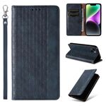 Custodia per telefono in pelle magnetica resistente con motivo intrecciato in rilievo per iPhone 14 Plus (blu)