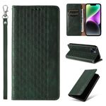 Custodia per iPhone 14 Plus in pelle magnetica resistente con motivo intrecciato in rilievo (verde)