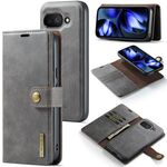 Custodia per telefono in pelle magnetica staccabile con texture Crazy Horse DG.MING per Google Pixel 9a (grigio)