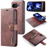 Custodia per telefono in pelle magnetica staccabile con texture Crazy Horse DG.MING per Google Pixel 9a (rossa)