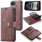 Custodia per telefono in pelle magnetica staccabile con texture Crazy Horse DG.MING per iPhone 16e (rossa)