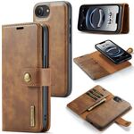 Custodia per telefono in pelle magnetica staccabile con texture Crazy Horse DG.MING per iPhone 16e (marrone)