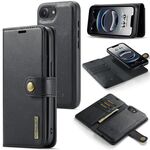 Custodia per telefono in pelle magnetica staccabile con texture Crazy Horse DG.MING per iPhone 16e (nera)