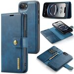 Custodia per telefono in pelle magnetica staccabile con texture Crazy Horse DG.MING per iPhone 16e (blu)