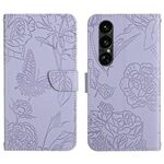 Custodia a libro in pelle con motivo a farfalla per Sony Xperia 1 VII HT03 (viola)