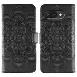 Custodia in pelle con motivo in rilievo Sun Mandala per Google Pixel 9a (nera)