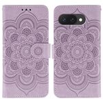 Custodia in pelle per telefono con motivo in rilievo Sun Mandala per Google Pixel 9a (viola)