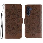 Custodia in pelle con motivo in rilievo Sun Mandala per Samsung Galaxy S25+ / S24+ 5G (marrone)