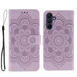 Custodia in pelle con motivo in rilievo Sun Mandala per Samsung Galaxy S25 / S24 5G (viola)