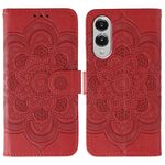 Custodia in pelle con motivo a rilievo Sun Mandala per Samsung Galaxy S25 Edge 5G (rossa)