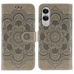 Custodia in pelle con motivo in rilievo Sun Mandala per Samsung Galaxy S25 Edge 5G (grigio)