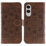 Custodia in pelle con motivo in rilievo Sun Mandala per Samsung Galaxy S25 Edge 5G (marrone)
