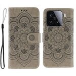 Custodia in pelle per telefono Xiaomi 15 Sun Mandala con motivo in rilievo (grigio)