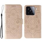 Custodia in pelle per telefono Xiaomi 15 Sun Mandala con motivo in rilievo (oro rosa)