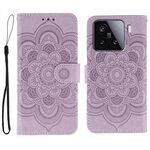 Custodia in pelle per telefono Xiaomi 15 Sun Mandala con motivo in rilievo (viola)