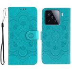 Custodia in pelle per telefono Xiaomi 15 Sun Mandala con motivo in rilievo (blu)