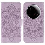 Custodia in pelle per telefono Xiaomi 15 Ultra Sun Mandala con motivo in rilievo (viola)