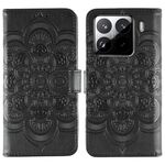 Custodia in pelle con motivo a rilievo Sun Mandala per Xiaomi 15 Pro (nera)
