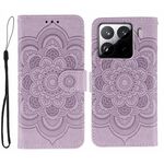 Custodia in pelle per telefono con motivo a mandala in rilievo per Xiaomi 15 Pro (viola)