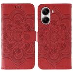 Custodia in pelle per telefono con motivo in rilievo Sun Mandala per Xiaomi Poco X7 Pro (rosso)