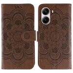 Custodia in pelle con motivo in rilievo Sun Mandala per Xiaomi Poco X7 Pro (marrone)