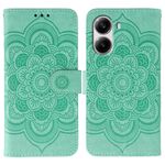 Custodia in pelle per telefono con motivo in rilievo Sun Mandala per Xiaomi Poco X7 Pro (verde)