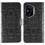 Custodia in pelle per telefono con motivo in rilievo Mandala solare per Honor 400 (nera)