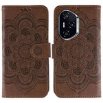 Custodia in pelle per telefono con motivo a rilievo Mandala solare per Honor 400 (marrone)
