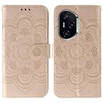 Custodia in pelle per telefono con motivo a rilievo Mandala solare per Honor 400 (oro rosa)
