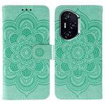 Custodia in pelle per telefono con motivo in rilievo Mandala solare per Honor 400 (verde)