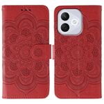 Custodia in pelle per telefono cellulare con motivo in rilievo Mandala solare per Honor 400 Lite (rossa)