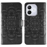 Custodia in pelle per telefono cellulare con motivo in rilievo Mandala solare per Honor 400 Lite (nera)