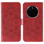 Custodia in pelle per telefono Honor Magic7 Pro con motivo in rilievo Sun Mandala (rosso)