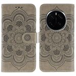 Custodia in pelle per telefono cellulare con motivo in rilievo Sun Mandala per Honor Magic7 Pro (grigio)