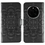Custodia in pelle per telefono Honor Magic7 Pro con motivo a rilievo Sun Mandala (nero)
