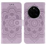 Custodia in pelle per telefono Honor Magic7 Pro con motivo a rilievo Sun Mandala (viola)
