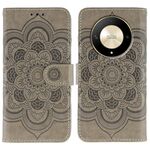 Custodia in pelle per telefono con motivo in rilievo Sun Mandala per Honor X9b / X50 / Magic6 Lite / X50 GT (grigio)