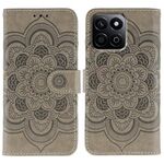 Custodia in pelle con motivo in rilievo Mandala solare per Honor Play 60 Plus / 200 Smart / X7C (grigio)