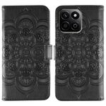 Custodia in pelle con motivo in rilievo Mandala solare per Honor Play 60 Plus / 200 Smart / X7C (nera)