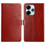 Custodia a libro in pelle con motivo a Y per Redmi 13x (marrone)