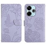 Custodia in pelle flip con motivo a farfalla in rilievo per Redmi 13x (viola)