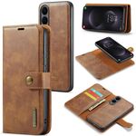 Custodia in pelle magnetica staccabile con texture Crazy Horse DG.MING per Samsung Galaxy S25 Edge 5G (marrone)