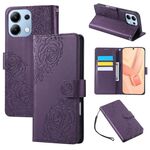 Custodia in pelle con 3 slot per carte di credito e motivo a fiori di rosa per Redmi Note 13 Pro 4G (viola scuro)