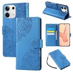 Custodia in pelle con 3 slot per carte di credito e motivo a fiori di rosa per Redmi Note 13 5G (blu)